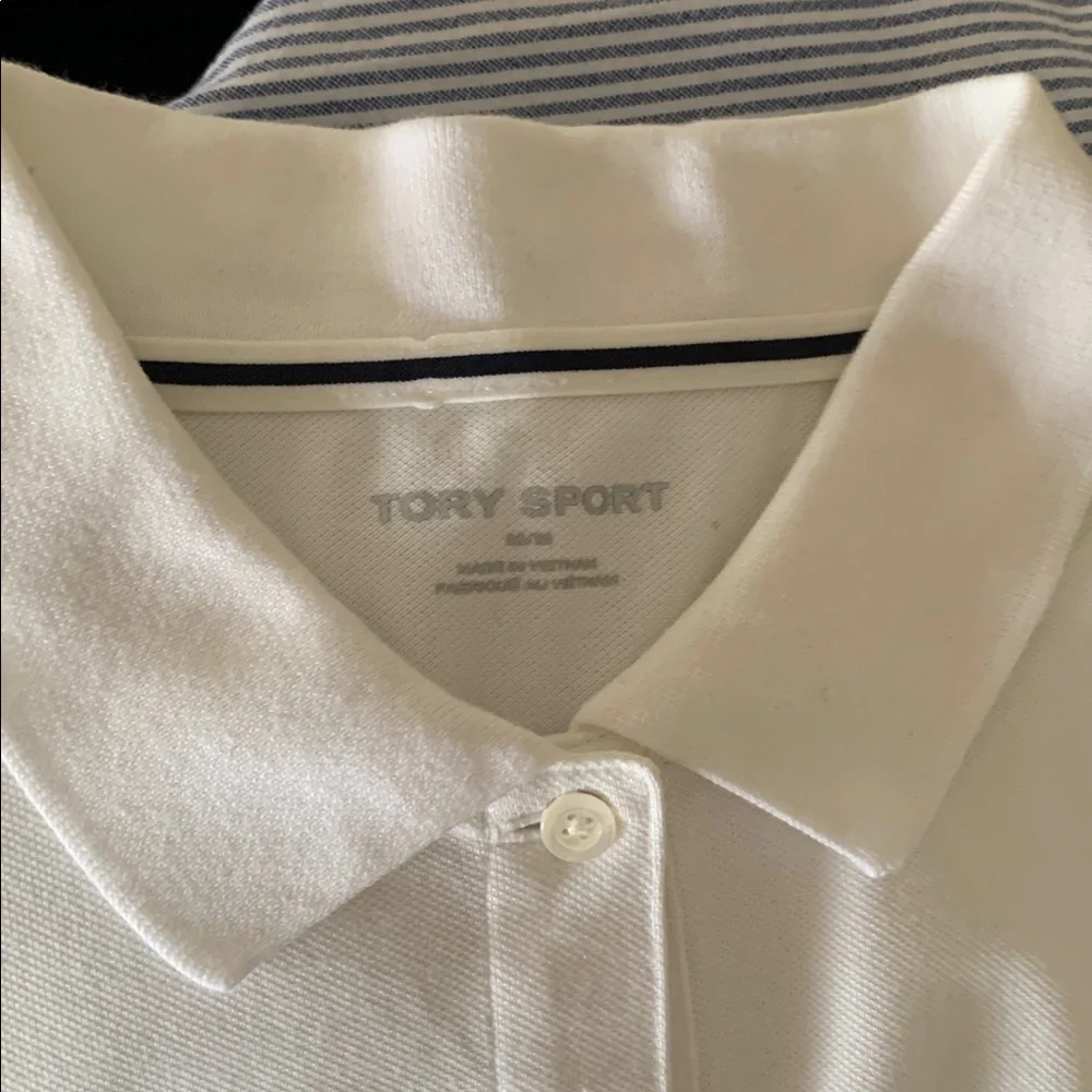 TORY BURCH Sport Fresh White Performance Tech Pique Long Sleeve Polo M - Picture 4 of 5